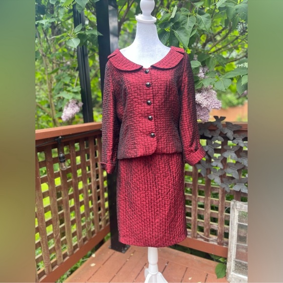 Burgundy Textured small Skirt Suit Set Dark Academia Vintage Y2K Office - Picture 5 of 9